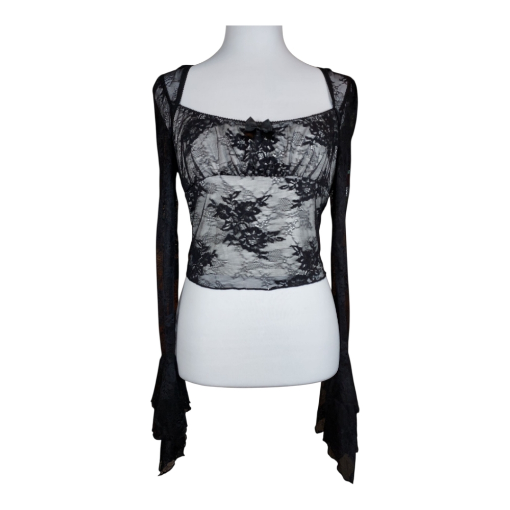 Dolls Kill Widow NWT Goth Whimsigoth Steampunk Coquette Festival Alt Lace Top L - Picture 2 of 10
